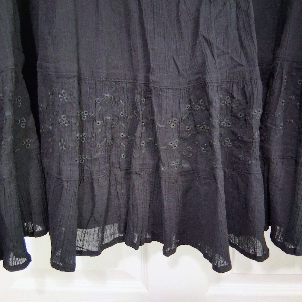 Vintage Style D&Co Black Maxi Skirt Eyelet Ruffle Broomstick Elastic Waist 2x - Picture 12 of 15